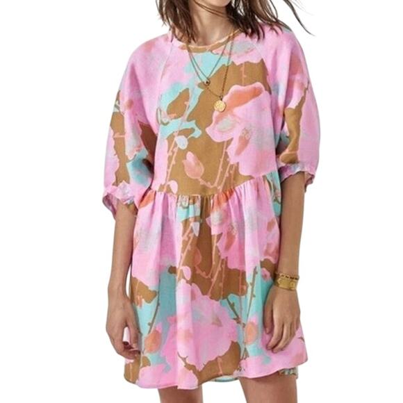 Lanhtropy Dresses & Skirts - NWT Lanhtropy Alcala Organic Linen Aquarela Print Oversized Mini Dress One Size